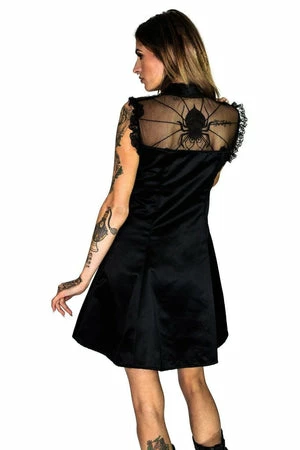Dr Faust Cute Spider Raw Silk Black Mini Dress - Spinderella - Image 2