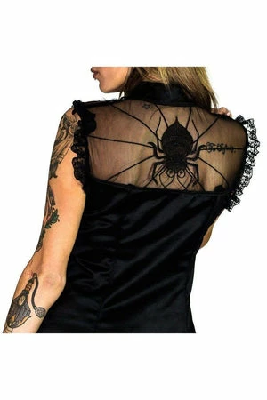Dr Faust Cute Spider Raw Silk Black Mini Dress - Spinderella - Image 3
