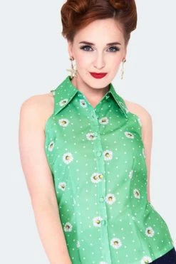 Voodoo Vixen Daisy And Polka Dot Sleeveless Blouse