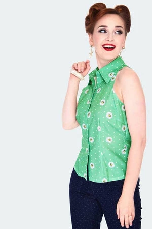 Voodoo Vixen Daisy And Polka Dot Sleeveless Blouse - Image 3