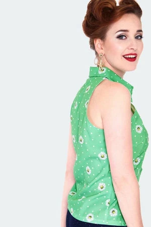 Voodoo Vixen Daisy And Polka Dot Sleeveless Blouse - Image 2
