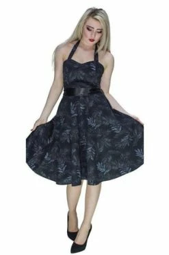 Dr Faust Dark Leaf Black Midi Dress - Annabelle