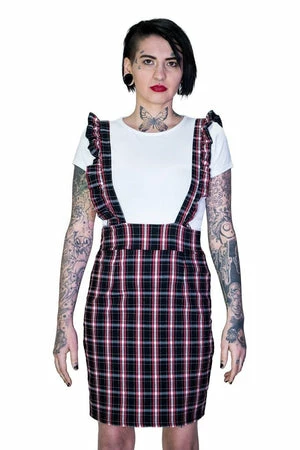 Dr Faust Dark Tartan Checked Pinafore Dress And T-Shirt Set - Romina