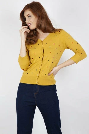 Voodoo Vixen Diana Mustard Polka Dot Cardigan