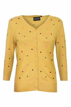 Voodoo Vixen Diana Mustard Polka Dot Cardigan - Image 4