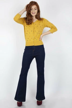 Voodoo Vixen Diana Mustard Polka Dot Cardigan - Image 3