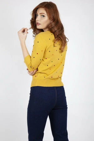 Voodoo Vixen Diana Mustard Polka Dot Cardigan - Image 2