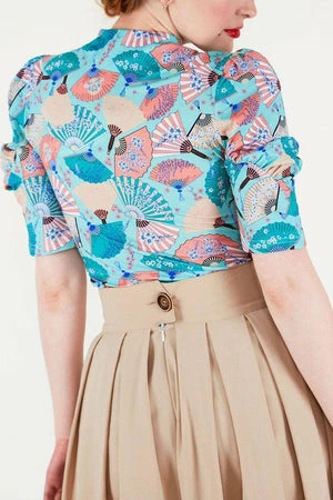 Voodoo Vixen Dita Teese Fan Print Pinup Top - Image 2