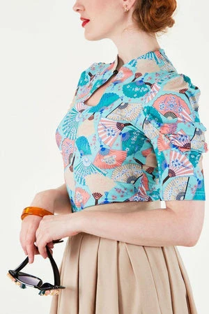 Voodoo Vixen Dita Teese Fan Print Pinup Top - Image 3