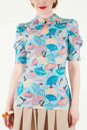 Voodoo Vixen Dita Teese Fan Print Pinup Top - Image 4