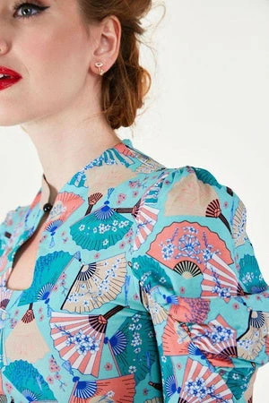 Voodoo Vixen Dita Teese Fan Print Pinup Top - Image 5