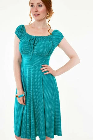 Voodoo Vixen Tessy Gathered Neckline Polka Dot Flare Dress - Image 6