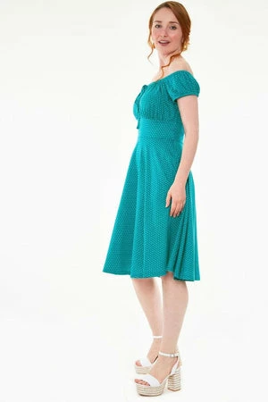 Voodoo Vixen Tessy Gathered Neckline Polka Dot Flare Dress - Image 8