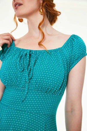 Voodoo Vixen Tessy Gathered Neckline Polka Dot Flare Dress - Image 10