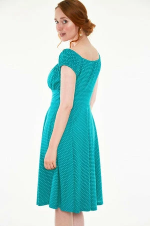 Voodoo Vixen Tessy Gathered Neckline Polka Dot Flare Dress - Image 7