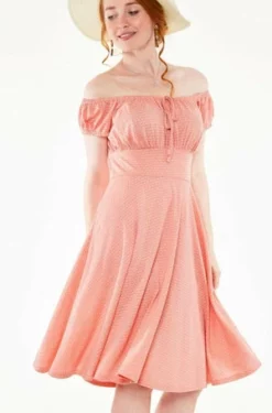 Voodoo Vixen Tessy Gathered Neckline Polka Dot Flare Dress