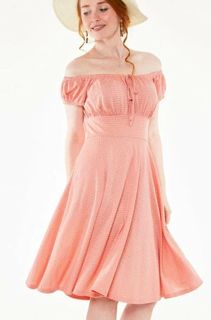 Voodoo Vixen Tessy Gathered Neckline Polka Dot Flare Dress