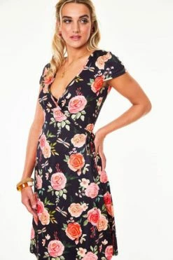 Voodoo Vixen Rosabeth Gypsy Tea Rose Flutter Collar Wrap Dress