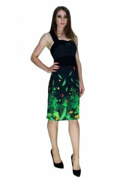 Dr Faust Enchanted Forest Butterflies Black Midi Dress - Ruby