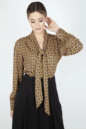Voodoo Vixen Gabby Crepe Long Sleeve Bow Top - Image 4