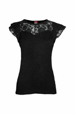 Spiral Gothic Elegance - Lace Layered Cap Sleeve Top Black