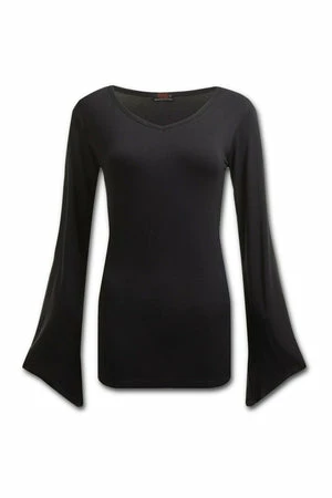 Spiral Gothic Elegance - V Neck Goth Sleeve Top Black