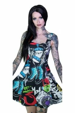 Dr Faust Graffiti Converse Hip Hop All Stars Trainers Mini Dress - Taylor