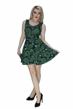 Dr Faust Green Mystical Spell Black Mini Dress - Hazel