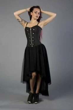 Burleska Gypsy Victorian Gothic Corset Dress In Black Taffeta And Black Mesh