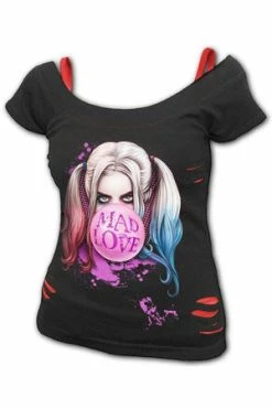 Spiral Harley Quinn - Mad Love - 2In1 Red Ripped Top Black