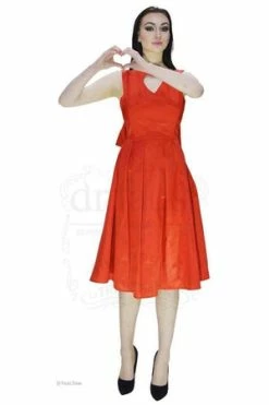 Dr Faust Heart Raw Silk Red Midi Dress - Lyla