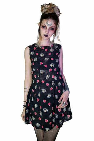 Dr Faust Hearts And Eyes Black Sheer Mini Dress - Camila