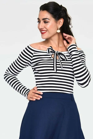Voodoo Vixen Houdini Black And White Striped Cosy Boatneck Top