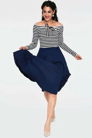 Voodoo Vixen Houdini Black And White Striped Cosy Boatneck Top - Image 3