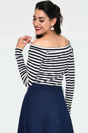 Voodoo Vixen Houdini Black And White Striped Cosy Boatneck Top - Image 2