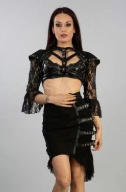 Burleska Ines Steampunk Bolero Shrug In Black Twill And Black Matte