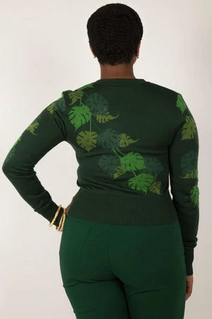 Voodoo Vixen Ivy Green Leaf Print Cardigan - Image 2