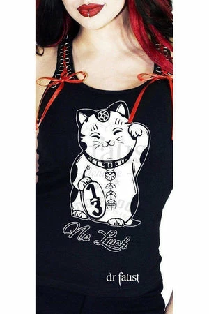 Dr Faust Japanese Out Of Luck Cat Women's Black Vest - Erika - Image 2