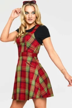 Voodoo Vixen Katie 1970s Plaid Pattern Overall Dress