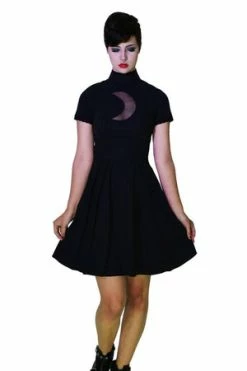 Dr Faust Lace Moon Crescent Keyhole Short Sleeve Black Mini Dress - Nancy