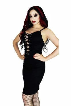 Dr Faust Lace-Up Ribbon Black Mini Dress - Locasta