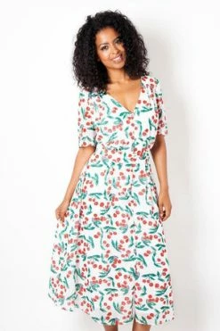 Voodoo Vixen Leona Cherry Print Black Tea Dress