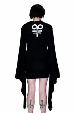 Dr Faust Leviathan Cross Hooded Black Mini Dress - Melany