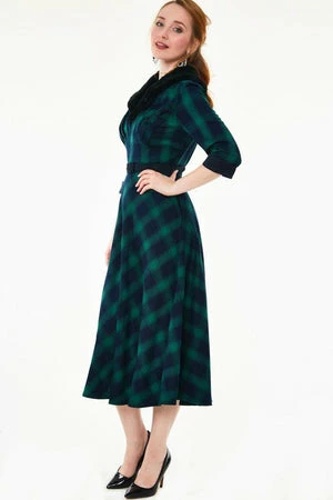 Voodoo Vixen Lola Tartan Dress - Removable Fur Collar - Image 4