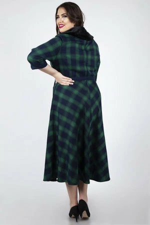 Voodoo Vixen Lola Tartan Dress - Removable Fur Collar - Image 7