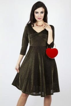 Voodoo Vixen Lulu Disco Flare Dress In Gold