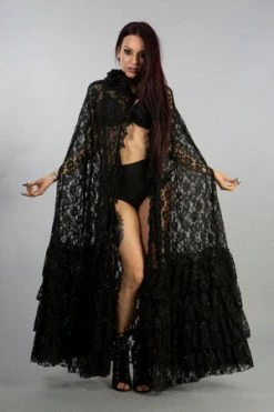 Burleska Mademoiselle Hooded Cape In Black Lace