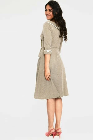 Voodoo Vixen Marica 1950s Olive Herringbone Wide Collar Dress - Image 2