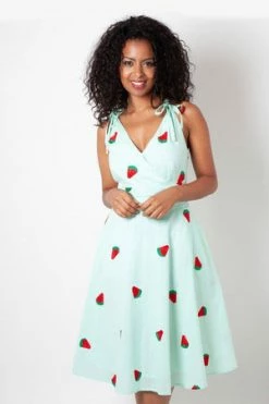 Voodoo Vixen Maureen Watermelon Embroidery Flared Dress