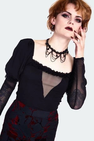 Jawbreaker Mesh Panels Long Sleeve Top With Lace - Image 3